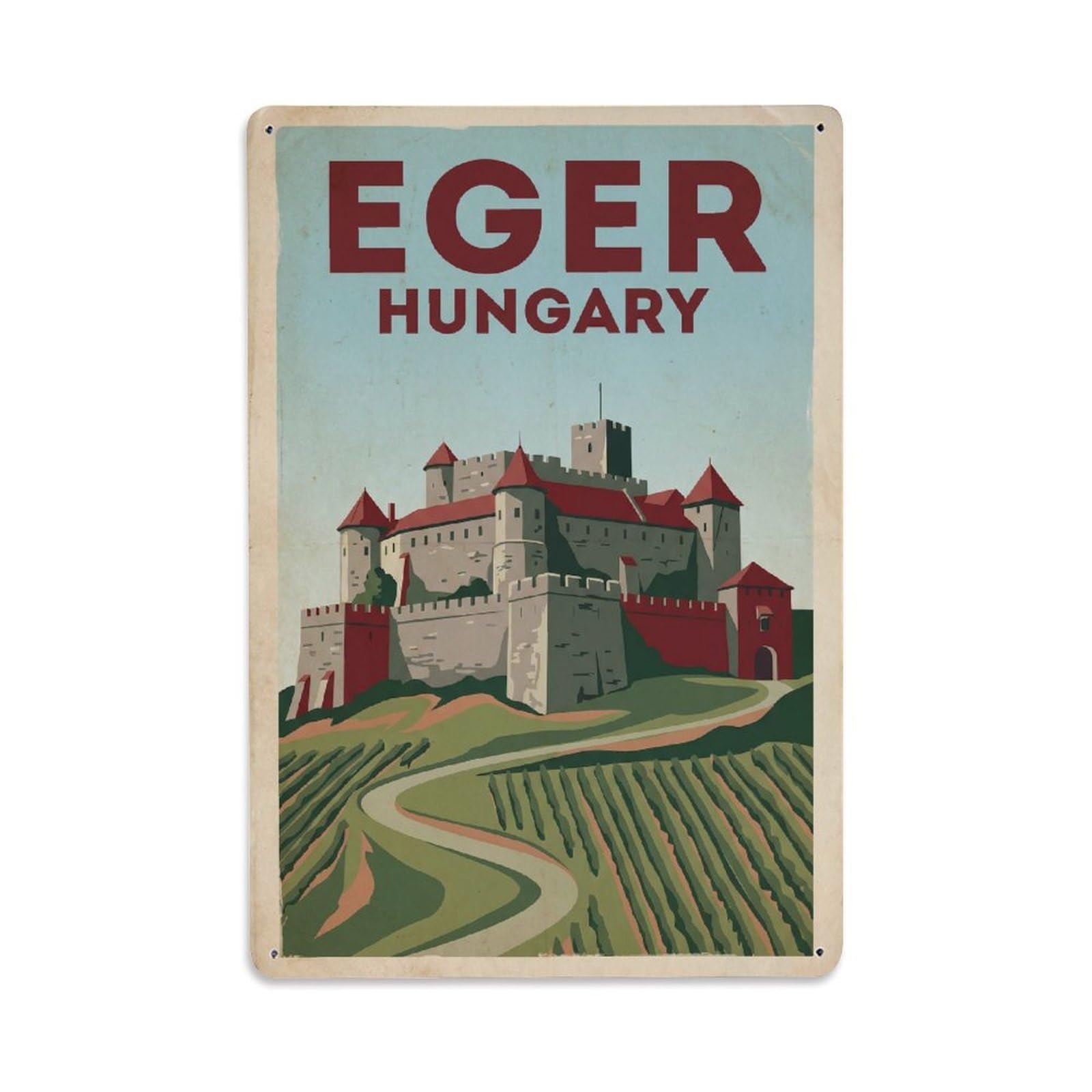 Vintage Hungary Eger Travel Metal Tin Sign Plaque Wall Decor for Cafe, Club Bar, Office, Garden Metal Poster 8x12Inch