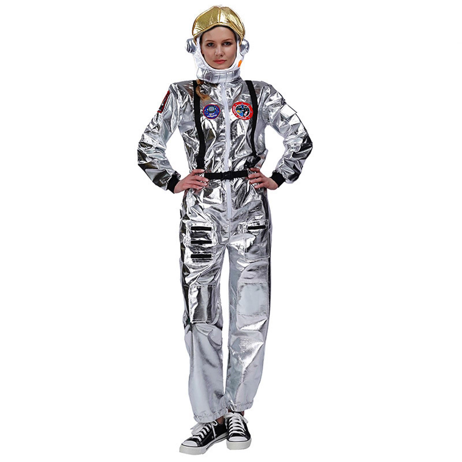 Costume da astronauta, da donna, in argento, da astronauta, da uomo, per Carnevale, per lo spazio, per lo spazio, per costume di carnevale