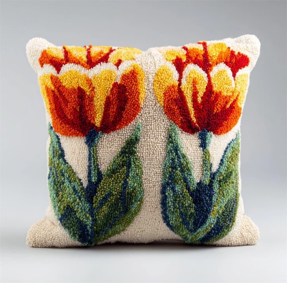 FWRTYCB Latch Hook Pillow Kits for Adults Tulip Leaves Knitting Kits Cushi