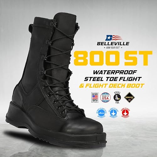 Miniatura 2 de Belleville 800 ST - Botas de combate impermeables con punta de acero y cubierta de vuelo para hombre, cuero negro azul marino de EE. UU. con forro