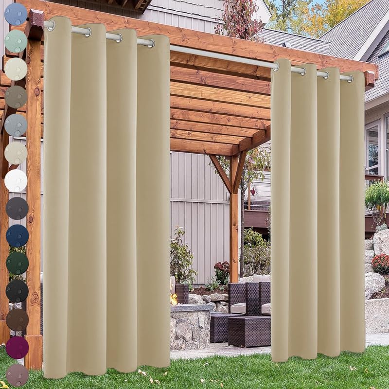 Outdoor Vorhang mit Ösen für Pavillon Terrasse Schlafzimmer Balkon Strandhaus, Outdoor Vorhang Sonnenschutz Wasserdicht Blickdicht Gardinen, 1 Stück, Biscotti Beige, B254xH160cm