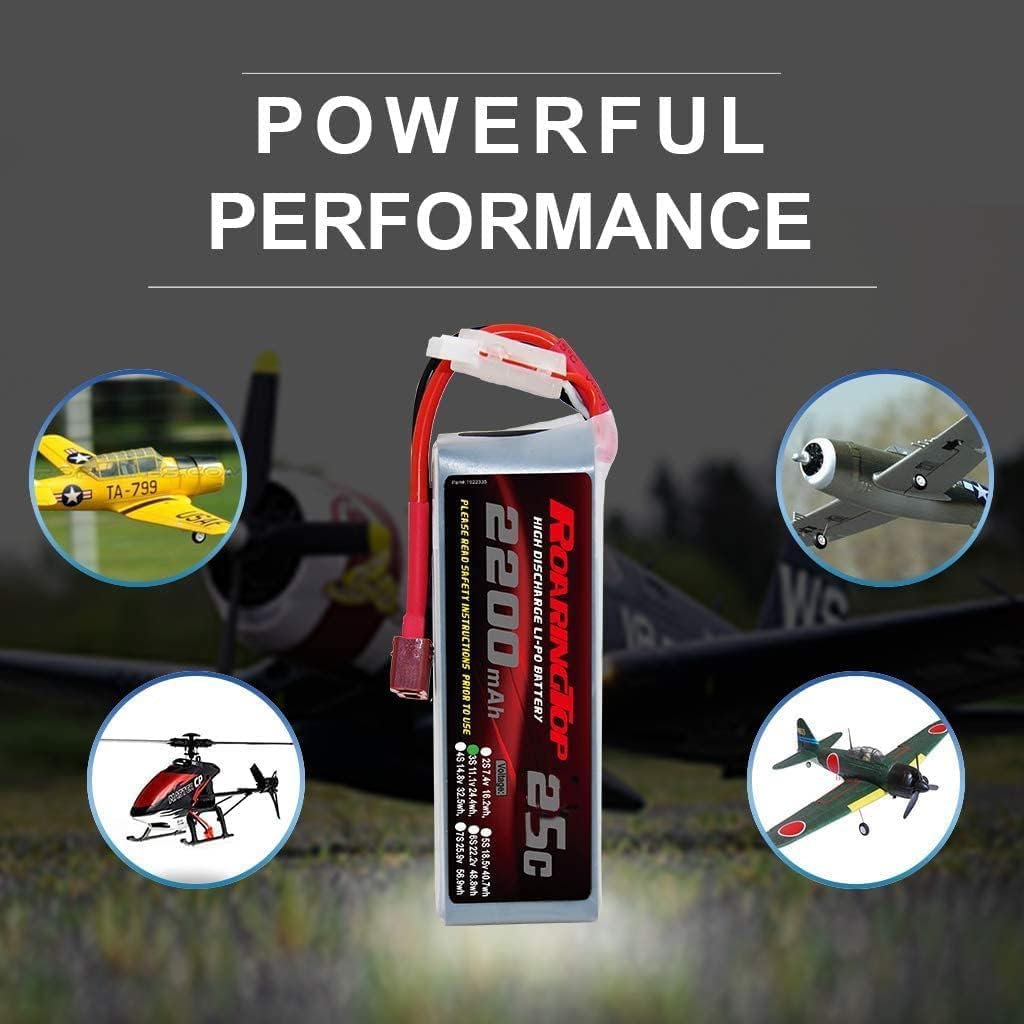 RoaringTop Lot de 2 batteries Lipo 3S 35 C 2200 mAh 11,1 V (décharge continue) avec XT60 pour avion RC hélicoptère DJI avion RC Quadcopter Drone FPV