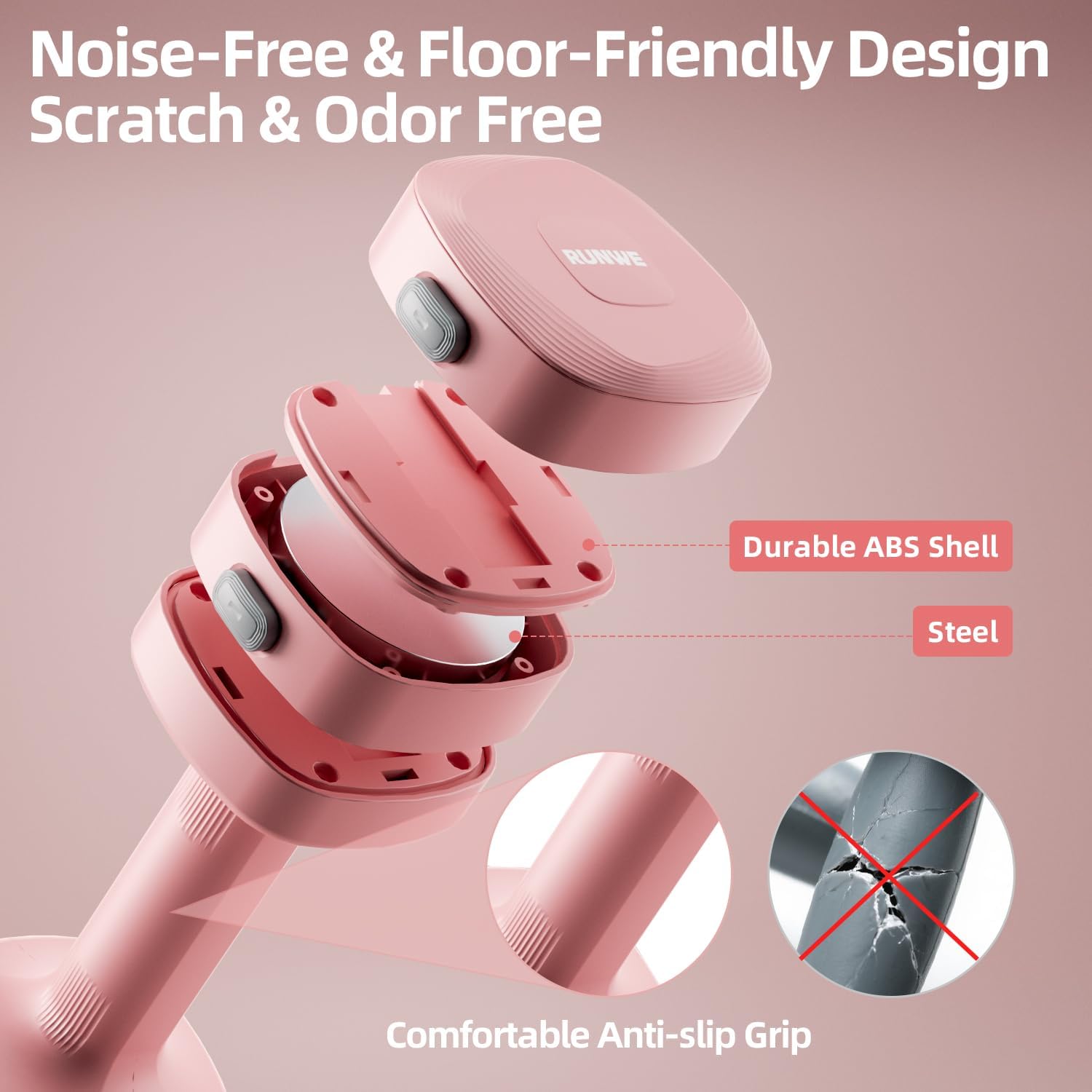 RUNWE 4 in 1 Adjustable Dumbbell Kettlebell Set for Women, Kettlebell Grip Converter, 2.2-5.5lb Fast Adjust Hand Weights for Postpartum Recovery & Beginner Strength Training, Pink, Space-Saving Home Gym