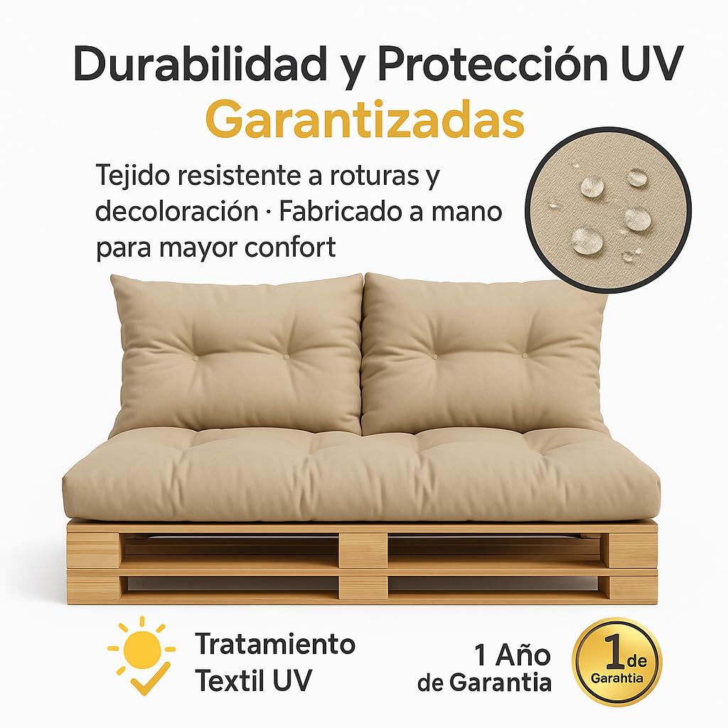 DECORESTOR Cojines para Palets Impermeables - Pack Completo Asiento 120x80, Respaldo 120x60 y 2 Cojines 40x40 - Sofá de Palets Exterior/Interior (Negro)