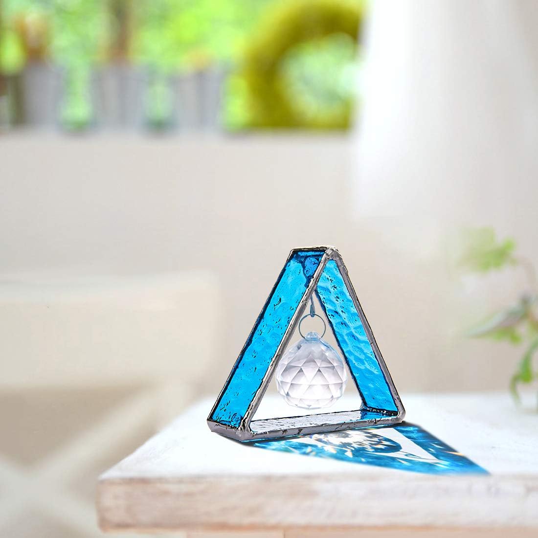 H&D HYALINE & DORA Stained Glass Window Sun Catcher Hangings Pyramid Colored and Butterfly Stained Glass Window Hanging Hand Painted Suncatcher Window Decor