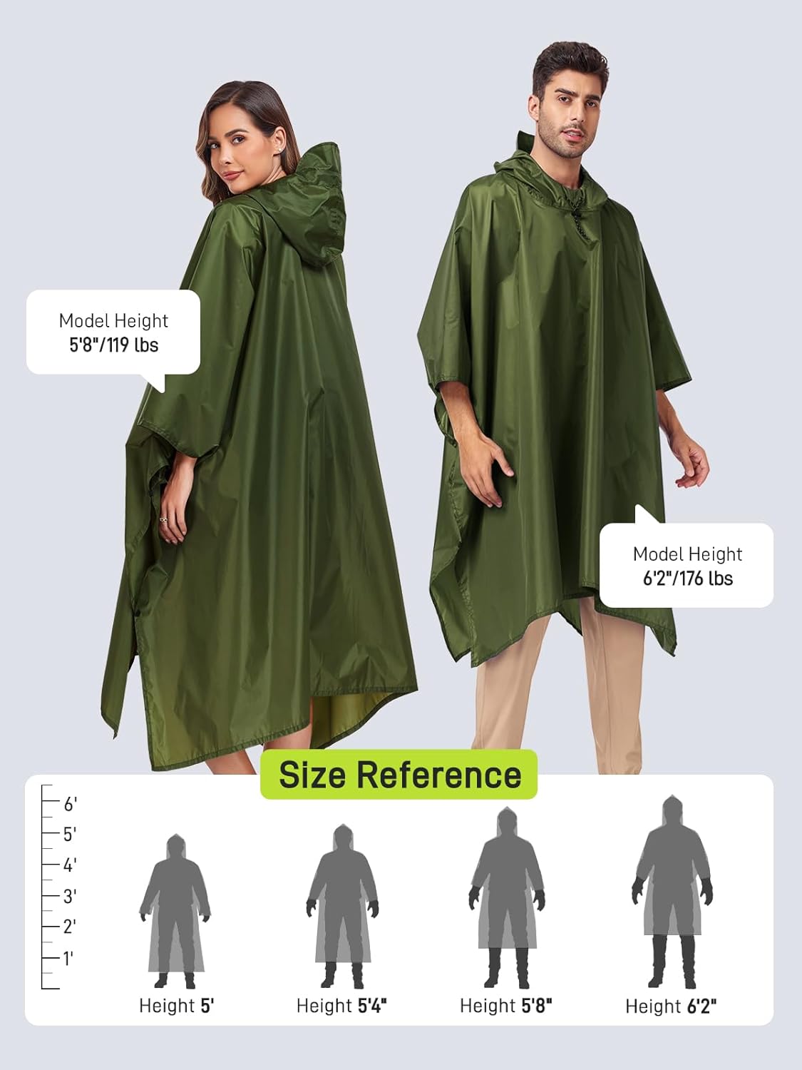 SaphiRose Hooded Rain Poncho Waterproof Raincoat Jacket for Men Women Adults - Image 3