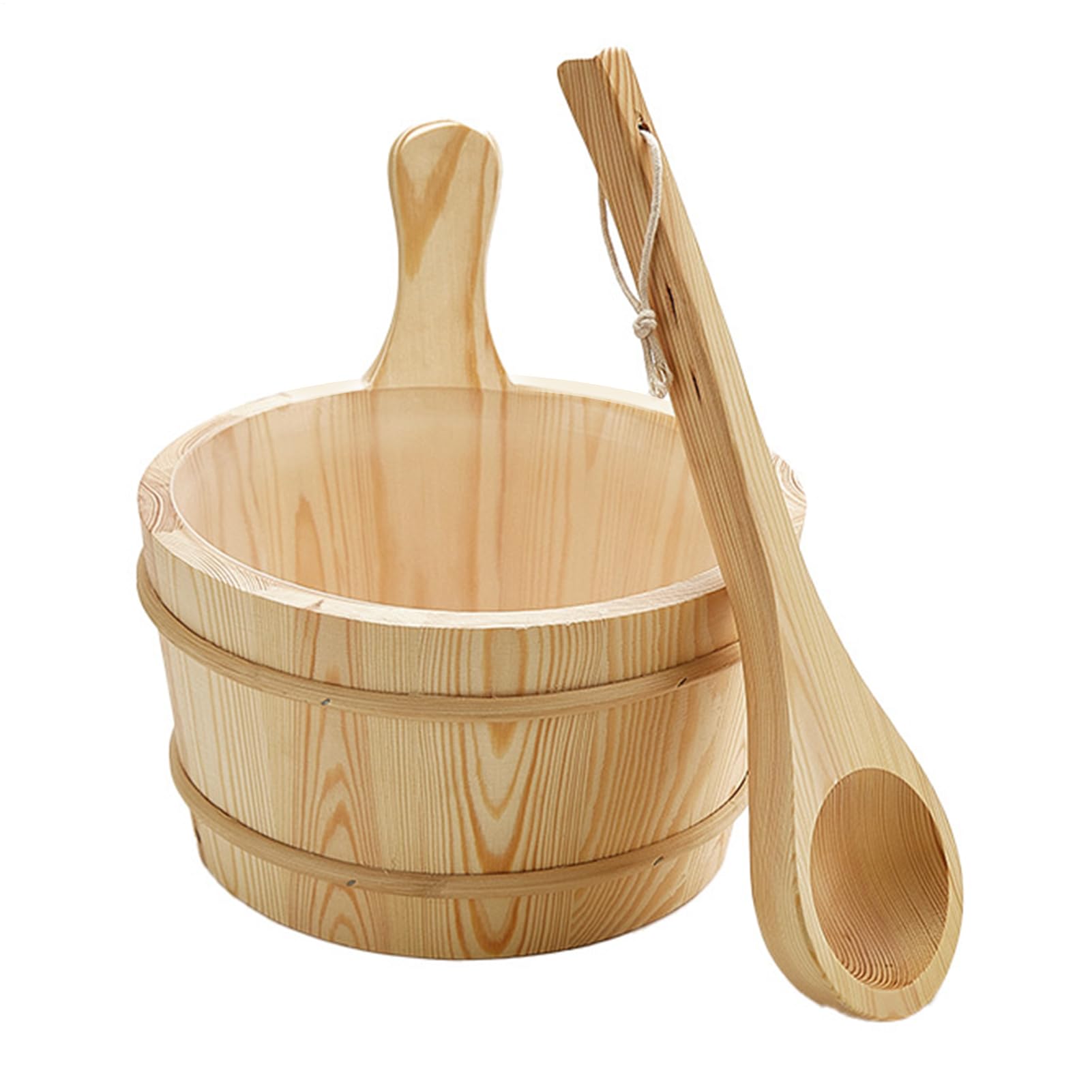 Sauna-Eimer und Schöpflöffel-Set, langer Griff, auslaufsicher, 4 l Fassungsvermögen, Duschzubehör, Holzbad-Werkzeuge für Zuhause, Garten, Haus, Hotel, Wohnung, Hinterhof, Outdoor, Dampfbad, Badezimmer