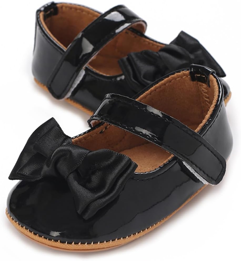 TimategoBaby Girl Mary Jane Flats Lace Bow Non-Slip Soft Sole Newborn First Walker Wedding Princess Party Dress Shoes