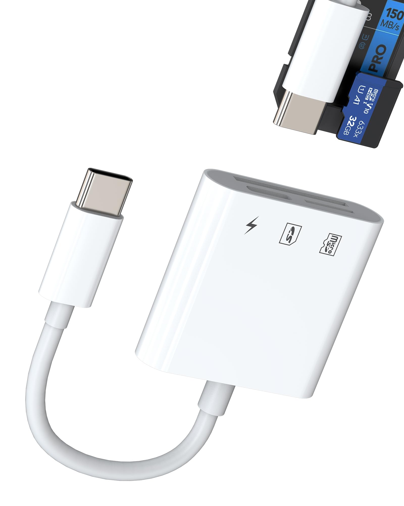 SD Card Reader USB C (3in1) Type C Charger Cable Adapter Micro SD Card Reader for iPhone 16 15 Pro Max for iPad MacBook Compatible with Samsung S25 S24 Android Tablet TF Memory Camera