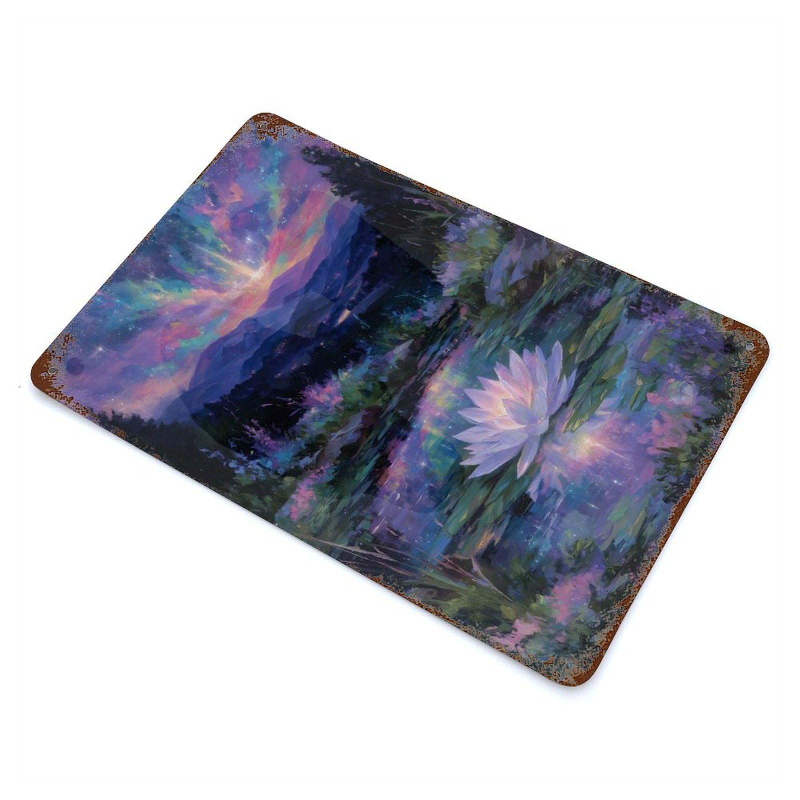 Lotus Flower in A Magical Landscape Retro Metal Sign 11.8"x7.9", Classic Wall Plaque for Garage, Pub Or Kitchen