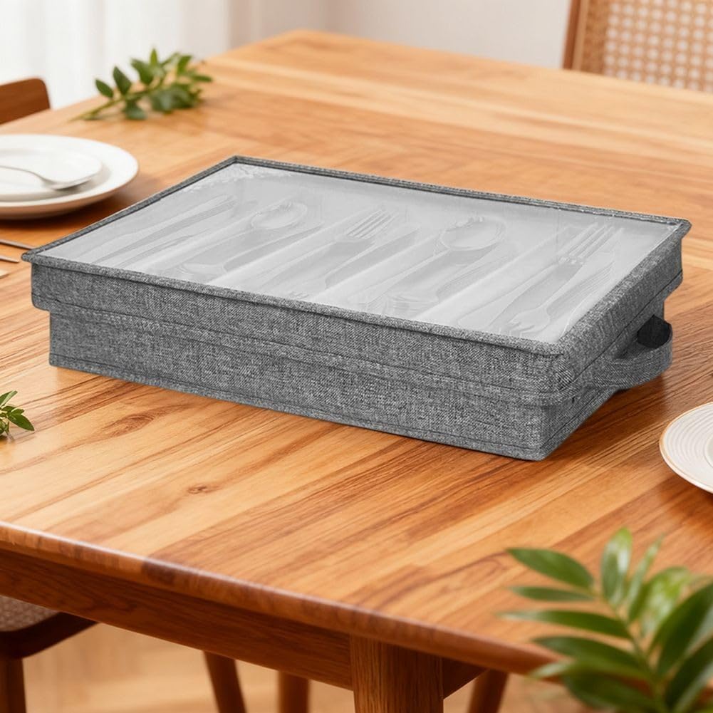 Silverware Boîte de rangement pour couverts avec poignées, séparateurs réglables et fenêtre transparente 43 x 29 x 8 cm