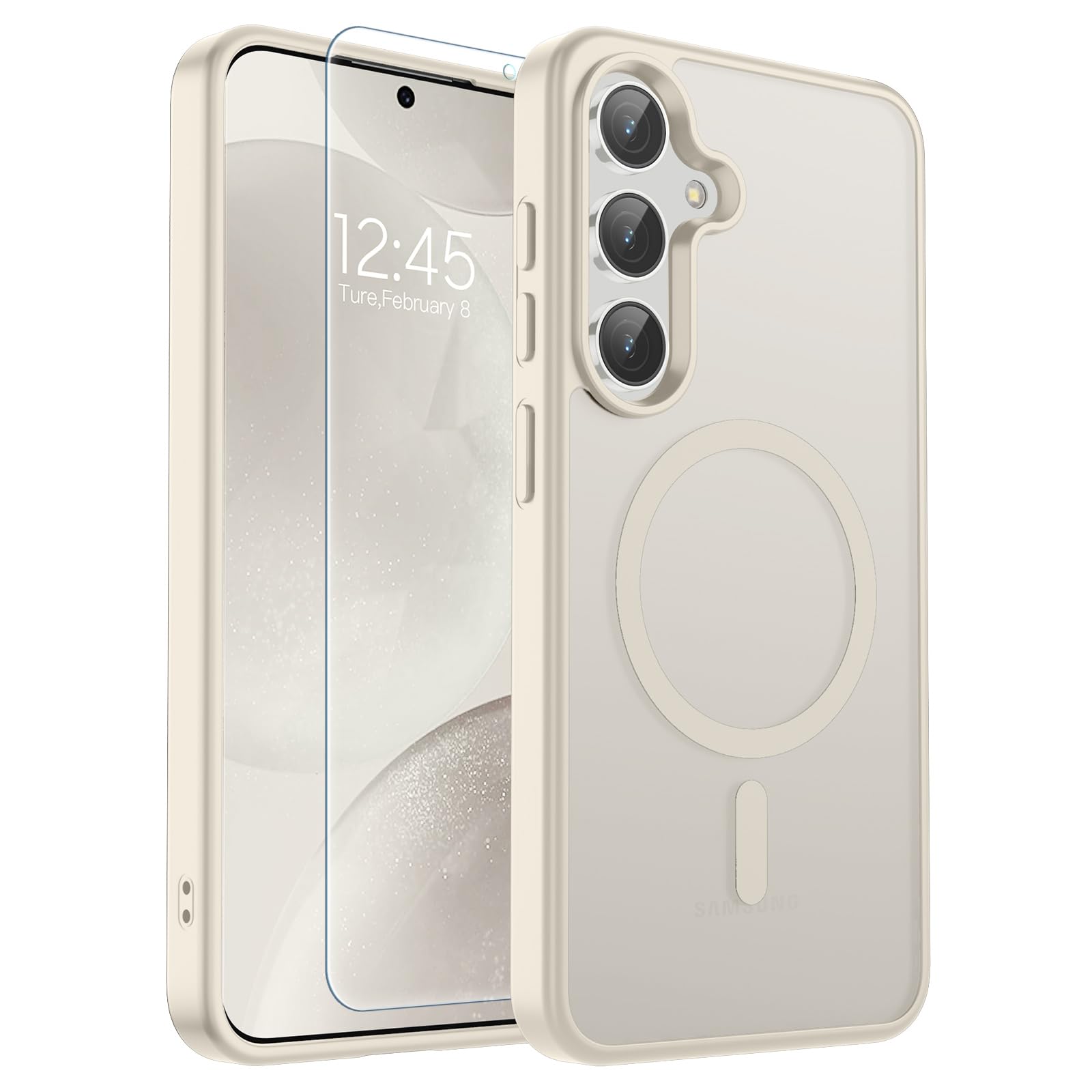 supfine magnetic for samsung galaxy s24 plus case / s25 plus case with screen protector,(compatible with magsafe)(military grade drop protection) slim translucent shockproof phone case,stone