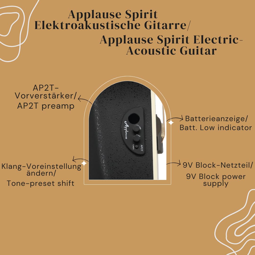 Applause E-Akustikgitarre Spirit - selektierte Fichtendecke - Mid-depth Lyrachord Body - Cutaway - AP2T Preamp + Tuner - Natur - AAE-044-4S