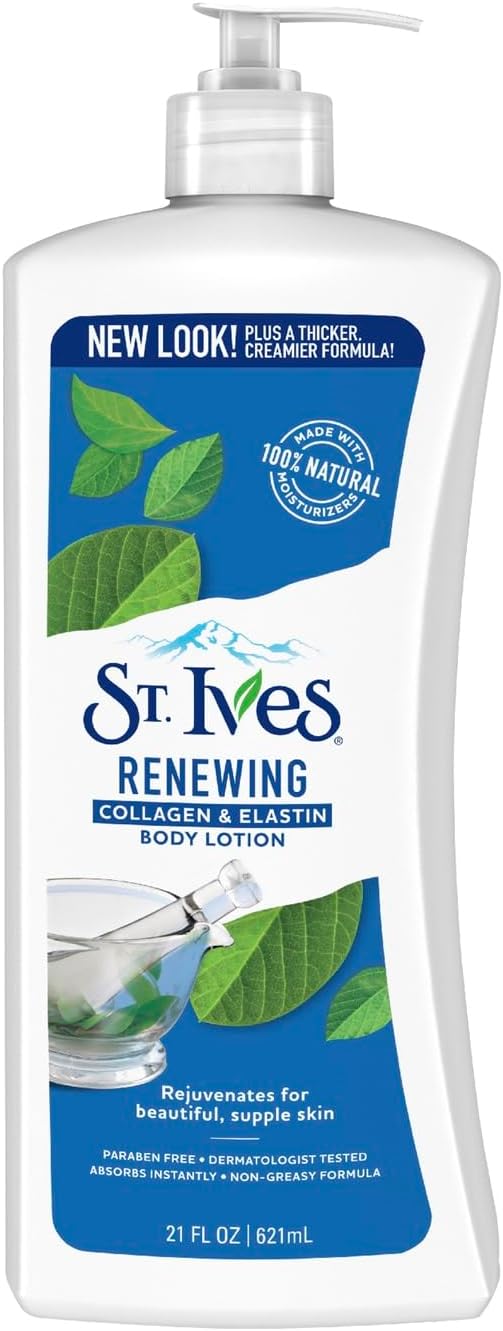St. Ives Renewing Collagen Elastin Body Lotion with Soybean Oil for Smooth & Hydrated Skin| Moisturizing Lotion for Deeply Nourished Skin| Paraben-Free & Non-Greasy| Dermatologically Tested| 621ml