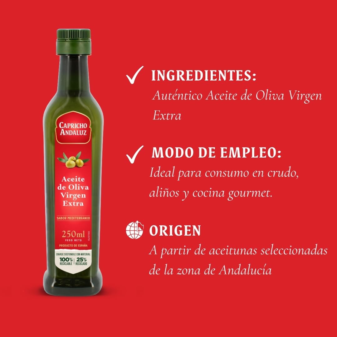 Aceite de Oliva Virgen Extra 250ml Capricho Andaluz Prensado en Frío Origen Español