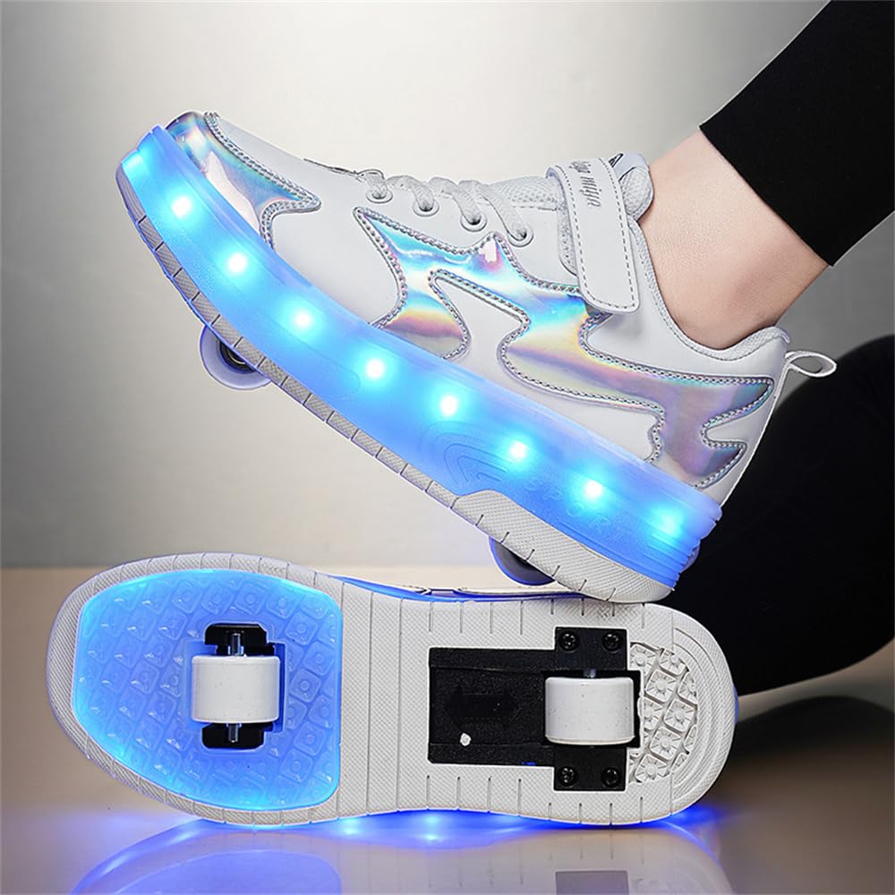 Mateju Patins à roulettes 2 en 1 Rétractable Enfant Chaussures de Skateboard avec Roues 29-40 EU