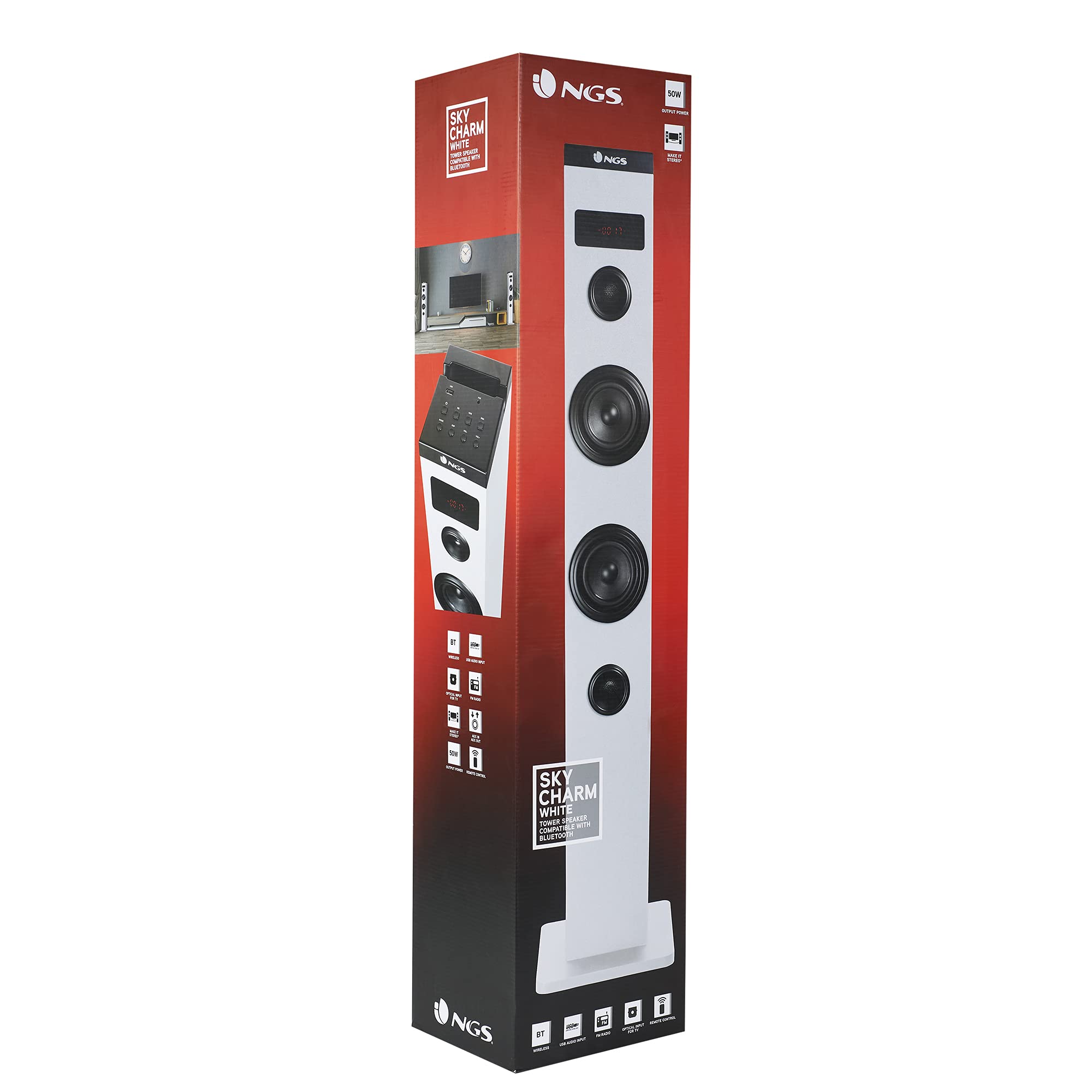 NGS Speaker a Torre Sky Charm BT USB RadioFM AUX 50W Bianca