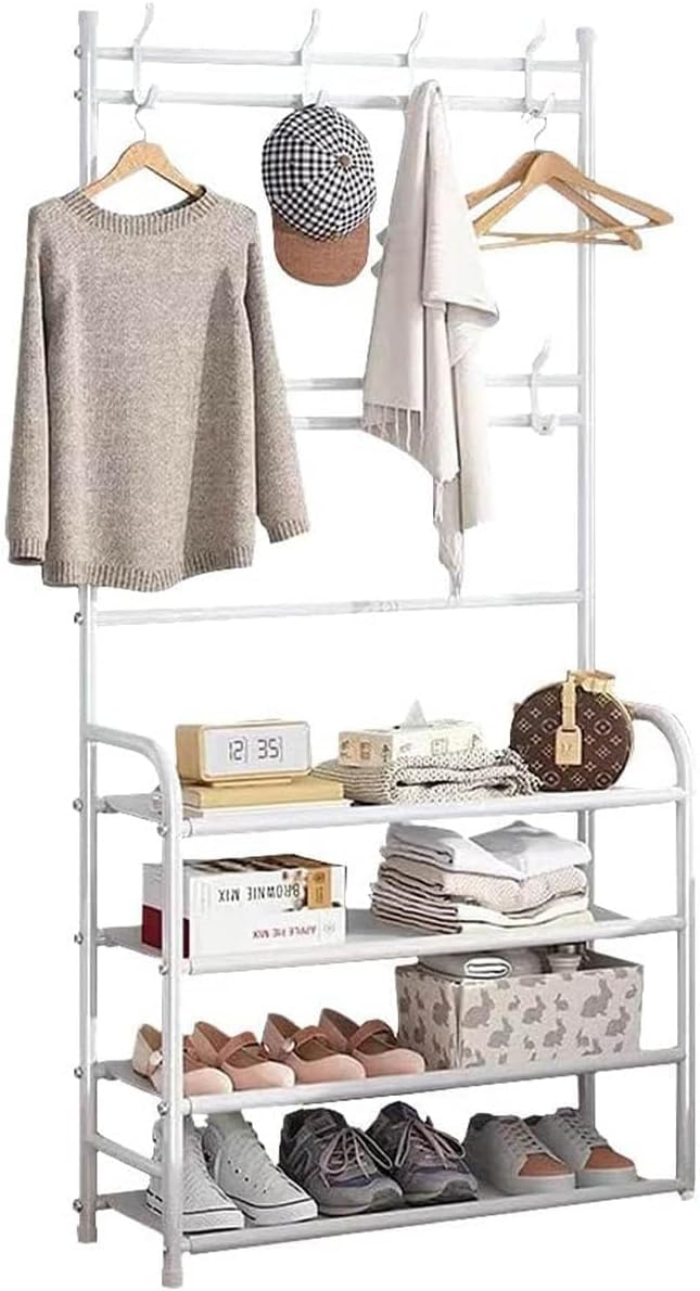 Rack Sapateira Multifuncional Organizador com 12 Pares 8 Ganchos Prateleira 4 Andares