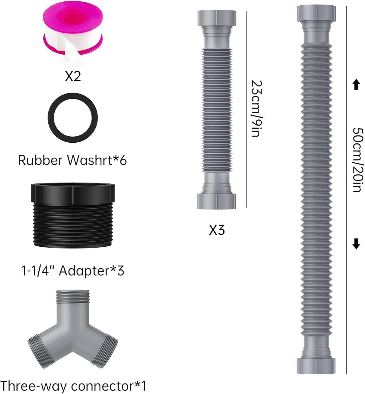 Kit de sifón flexible y extensible para fregadero doble de cocina, apto para tuberías de 3,8 cm o 3,8 cm, completo con anillo de sellado, cinta adhesiva y tubo, perfecto para
