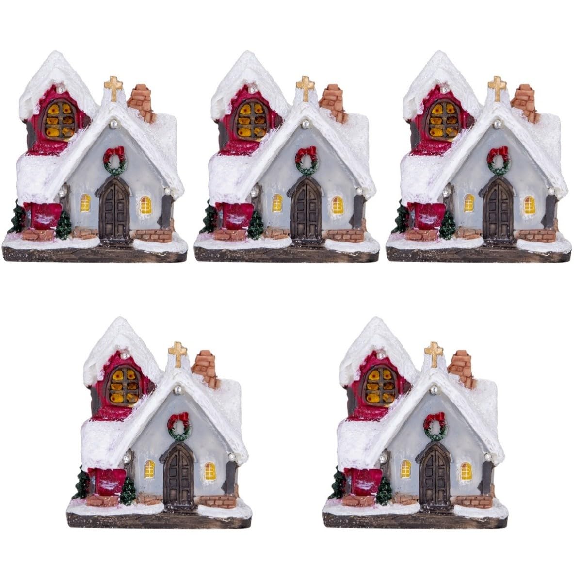 Didiseaon 5 Piezas Casa Navideña Iluminada de Resina para Mesa, Decoración