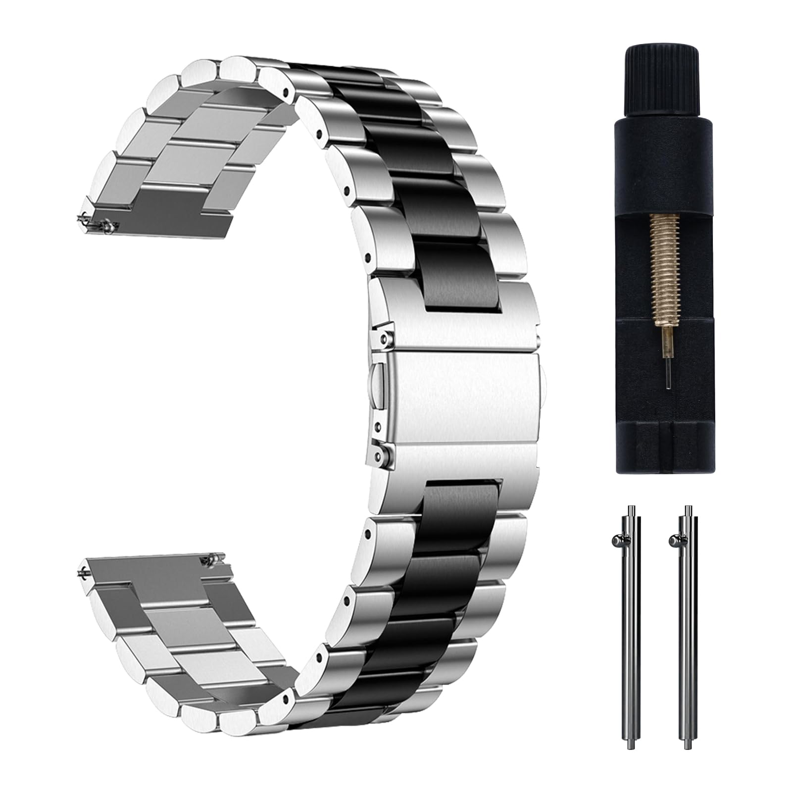 22mm Correa Metal para Amazfit Active MAX/Amazfit Balance 2 /Balance/Bip 6/Bip 5/Bip 5 Unity/GTR 4 /GTR 3 Pro, Correas Pulsera Repuesto Acero Inoxidable para Hombre Mujer - Plata&Negro