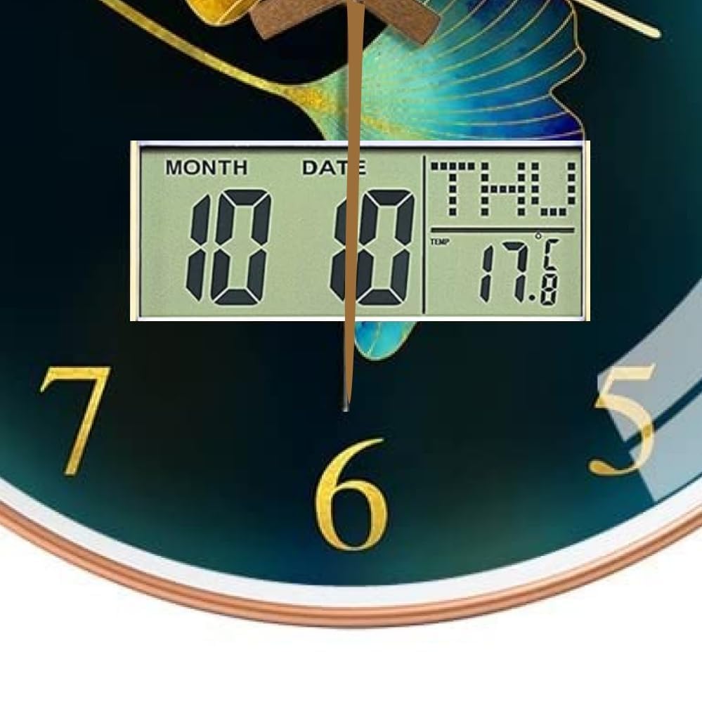 Image of Ash & Roh 12 Inch Silent Quatrz and Non-Ticking Wall Clock with Easy to Read Number and Analog Display Stylish & Decorative Design for Office, Living Room, Bedroom (Blue Flower Digital)
