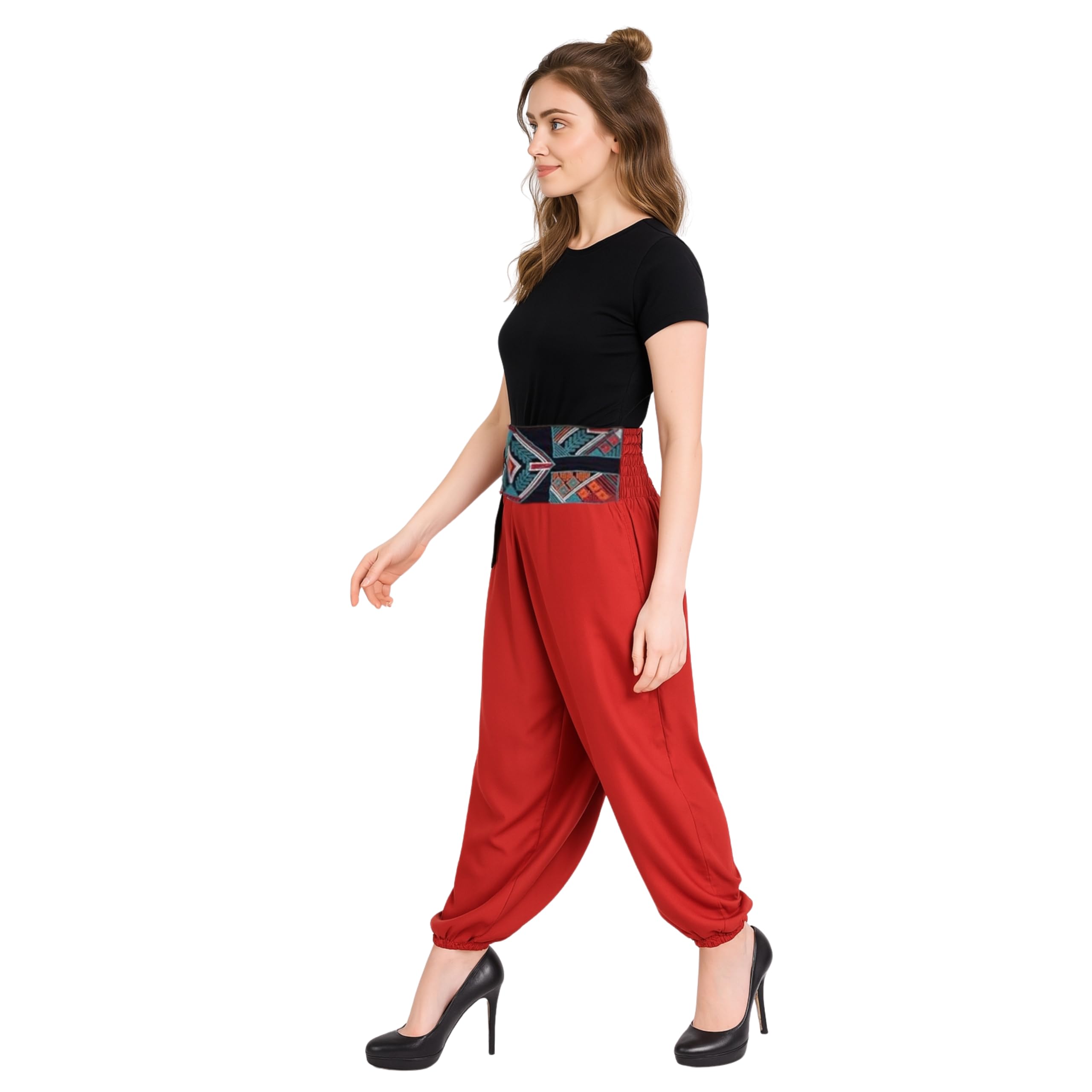 LUJOSO Harem Pants for Women | Stylish Afghani Salwar | Women's Rayon Fabric Pants Loose Fit for Yoga & Dancing | Waist Size 22 to 42 Inches, Free Size (in, Alpha, M, Regular, Red) 3