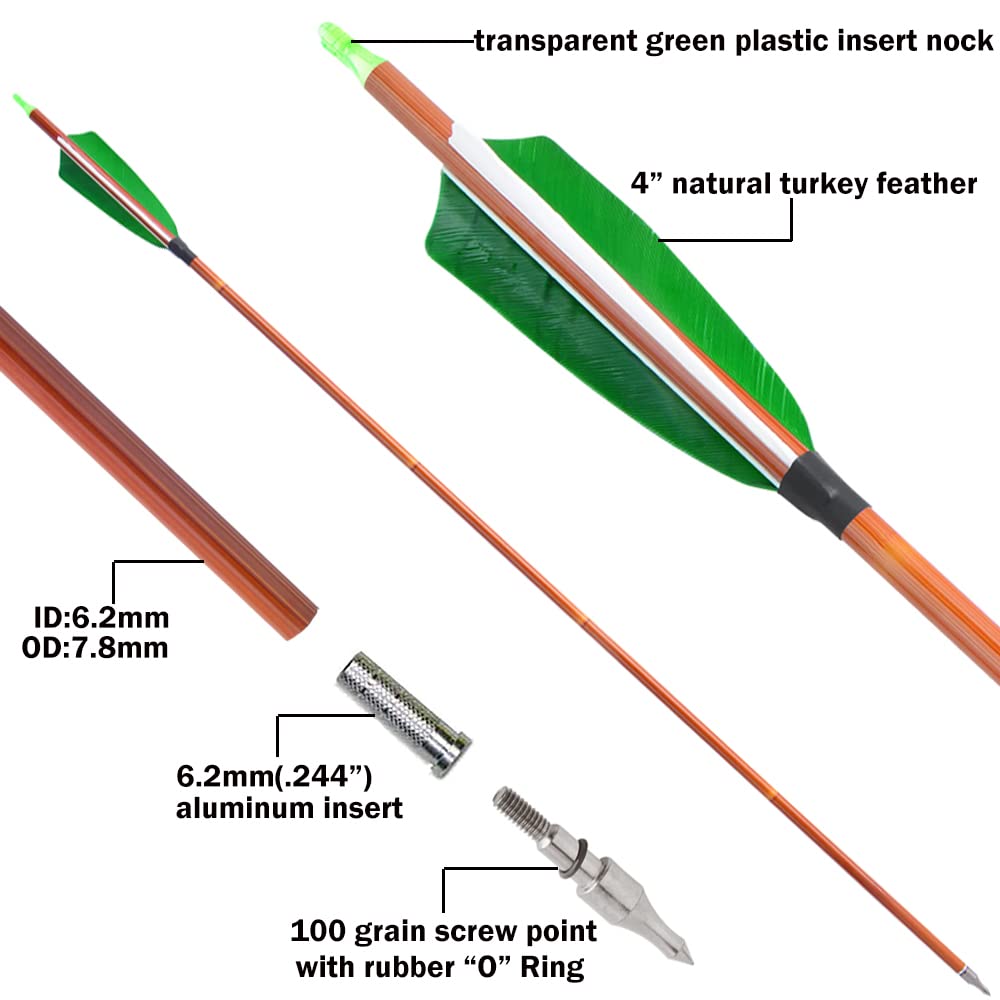 SHARROW 30" Carbon Archery Arrows – Bamboo Pattern, 500 Spine, With Natural Feather Fletching