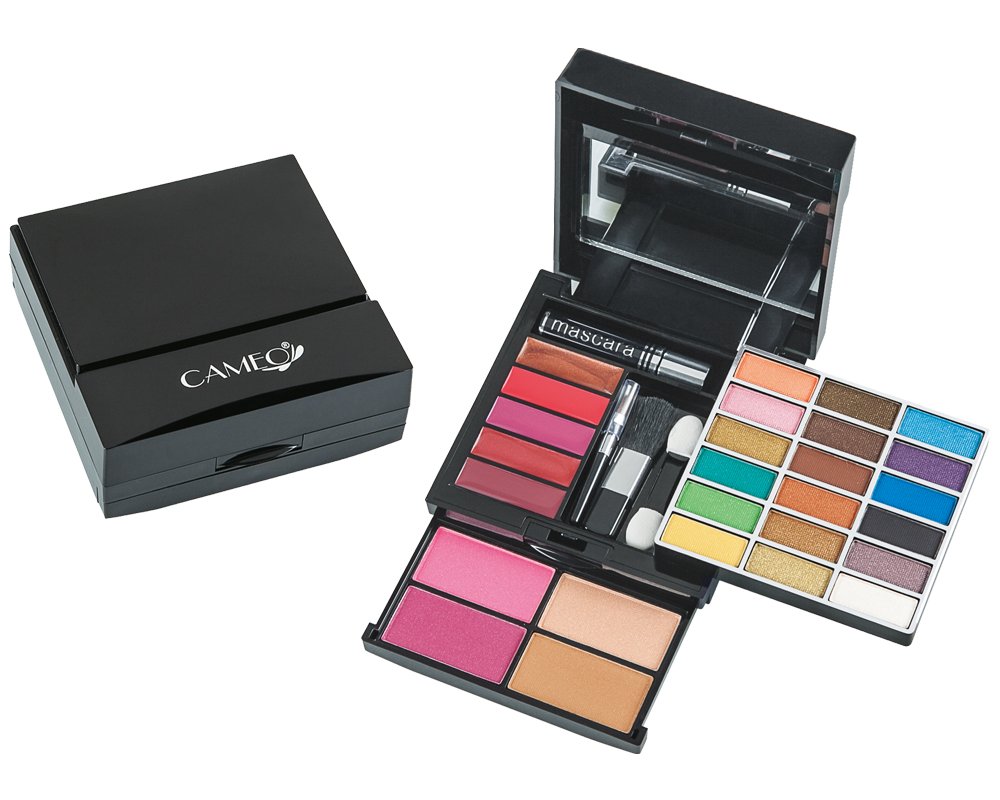 Cameo Cosmetics 31pc Compact Make Up Kit - 18 Eyeshadows, 2 Blushers, 2 Press Powders, 5 Lip Colors, 1 Mascara, 3 Applicators
