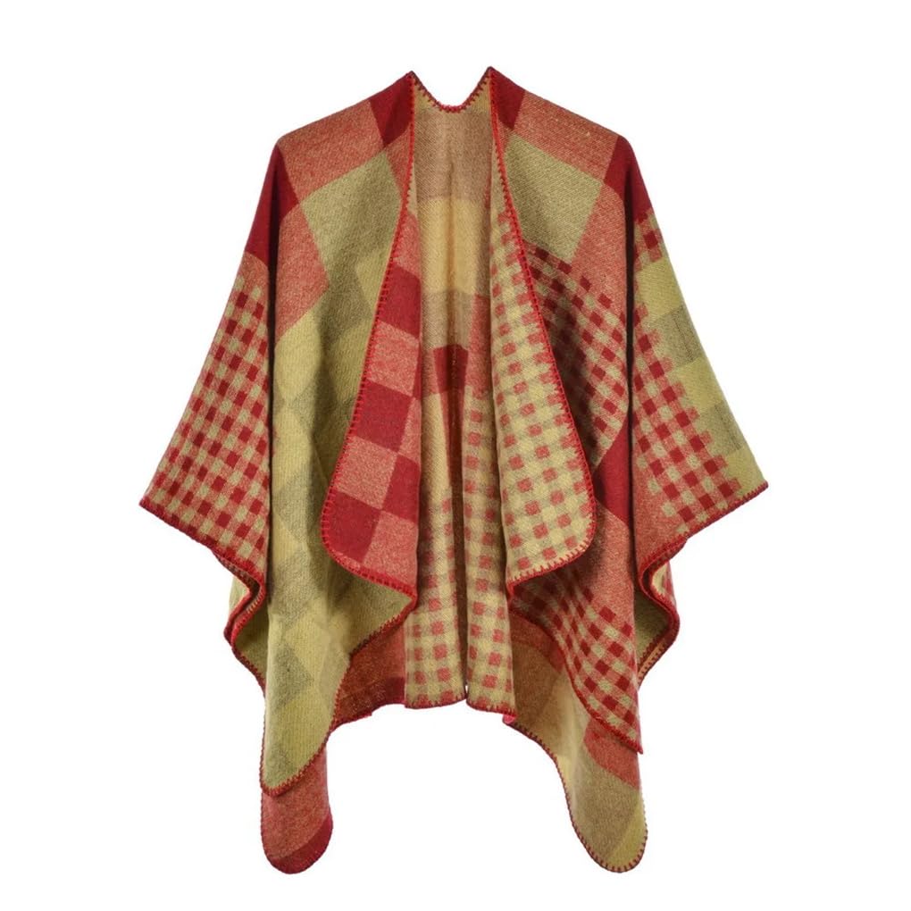 Chal de punto a cuadros de otoño e invierno para mujer, chal dividido de doble cara, poncho casual de calle