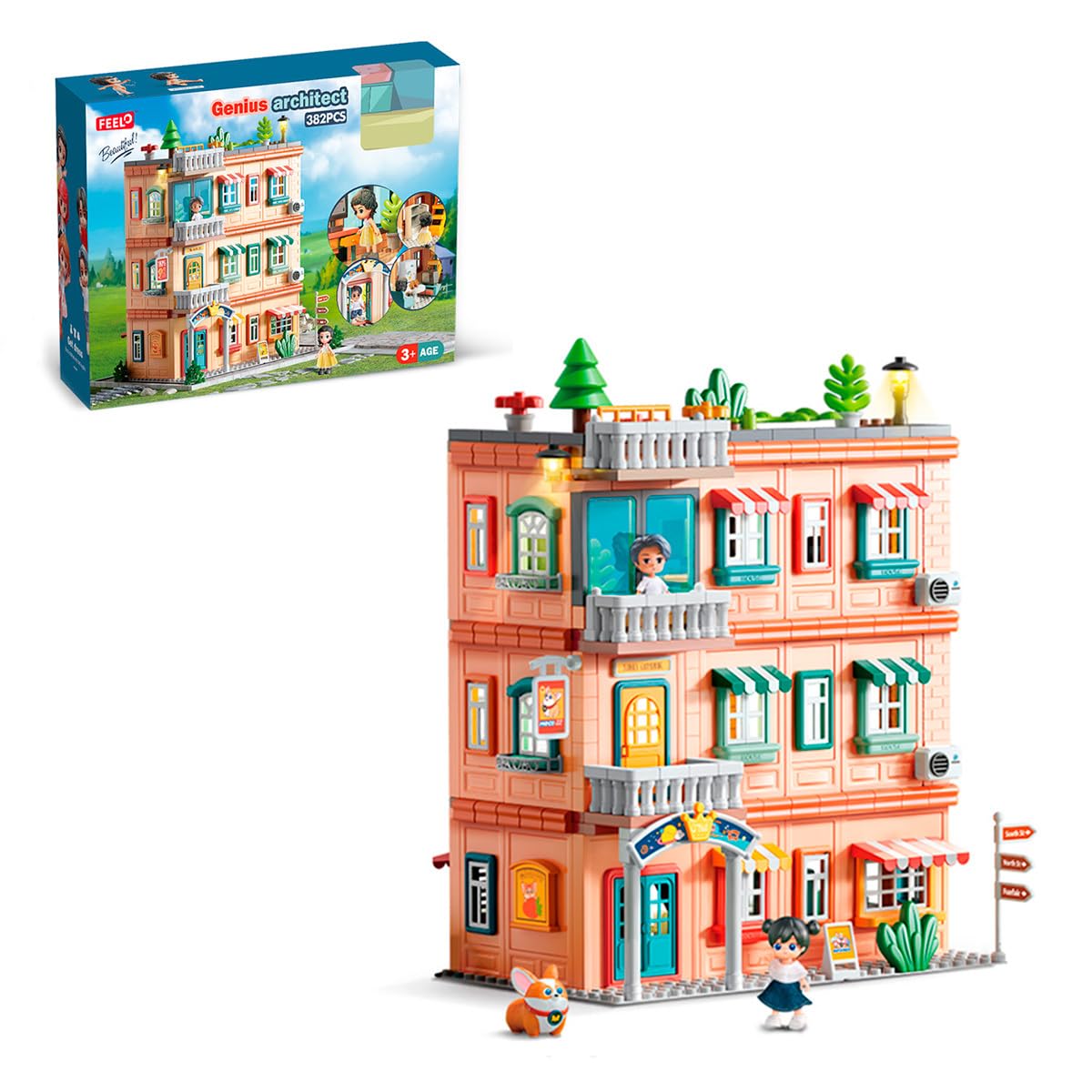 City 3-Floor Doll House With Accessories, Big Gift Toy For Kids Ages 4-8, 382 Large Blocks, Building Set For Both Boys And Girls, Building Kit With Kitchen, Bedroom, Bathroom & Living Room