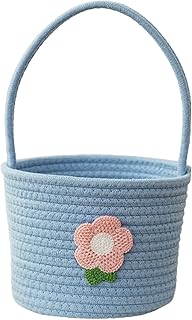 PTILSERY Cesta de almacenamiento tejida de cuerda de algodón con asa, caja de almacenamiento de cosméticos, juguetes, aperitivos, maquillaje, cesta de almacenamiento tejida, color azul