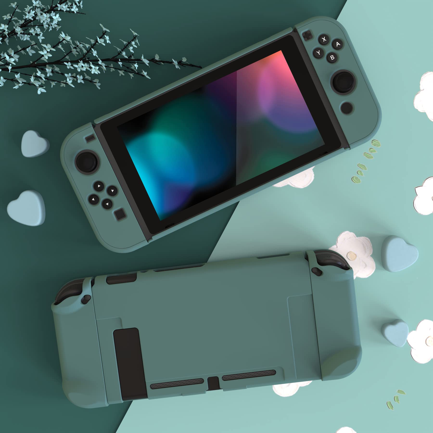 eXtremeRate PlayVital Back Cover for Nintendo Switch Console, NS Joycon Handheld Controller Separable Protector Hard Shell, Customized Dockable Protective Case for Nintendo Switch - Hunter Green — view 3