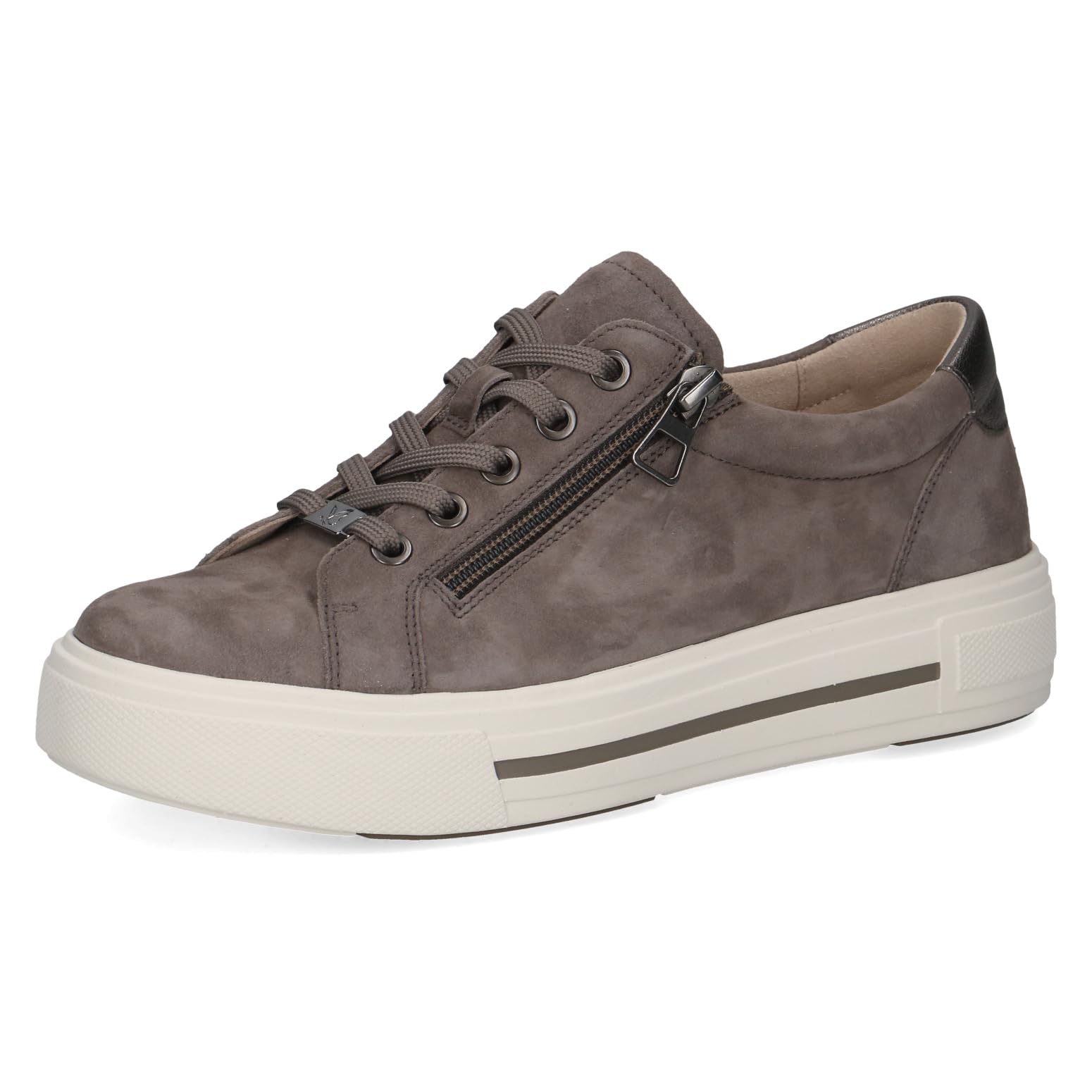 CAPRICE Women's Low-top Leather Sneakers with Zipper, Brown (Dk Taupe Suede), 5.5 UK