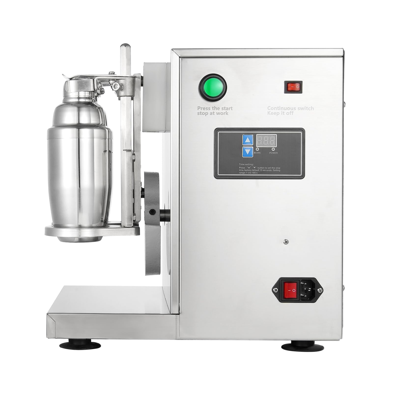 VEVOR Batteur Mixeur à Milkshake Commercial, Appareil à Thé au Lait Électrique 120 W, Mélangeur à Boissons Double Tête, Réglable 0-180 s, avec Tasse Inox 750 mL, pour Magasin de Thé au Lait Bar Café