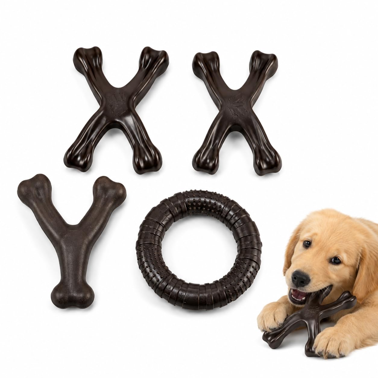Vosyinm 4 Pack Nylon Dog Chew Toys for Medium and Large Dogs, 3 Shapes