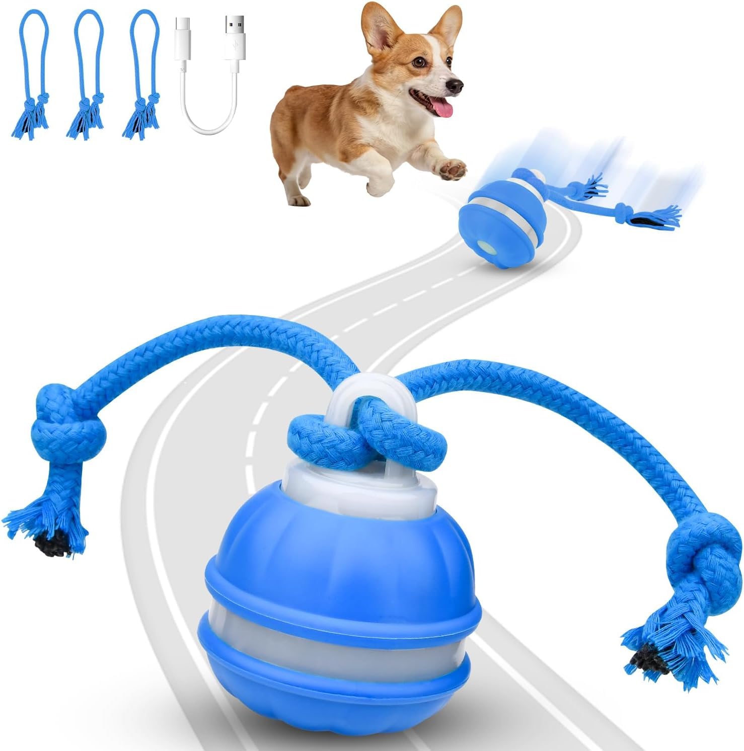 Interactive Dog Toys, Chase Buddy Dog Toy, Rolling Ball with Tail for Dogs, Interactive Dog Toys Ball, Fun Active 360° Rolling Ball, Automatic Active Rolling Balls for Small Medium Dogs Cats