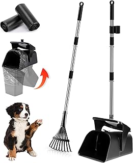 Pooper Scooper Swivel Bin and Rake with 60 Waste Bags, Heavy Duty Dog Poop Scooper for Large Medium Small Dogs, Long Stainless Steel Handle Use on Yard, Grass, Dirt or Gravel