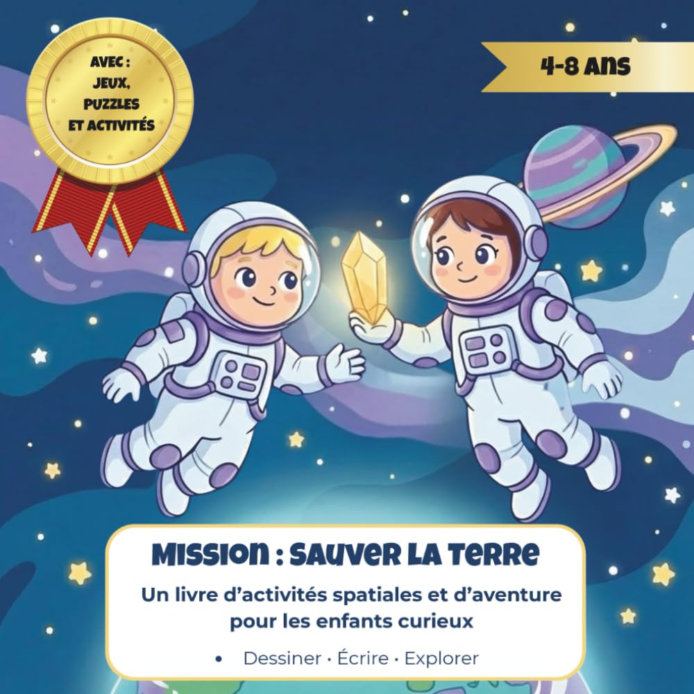 Mission Sauver la Terre: Livre d’activités éducatif sur l’espace pour enfants de 4 à 8 ans Jeux • Puzzles • Dessin • Écriture – Apprendre en s’amusant (Les Missions Spatiales de Nova & Cosmo)