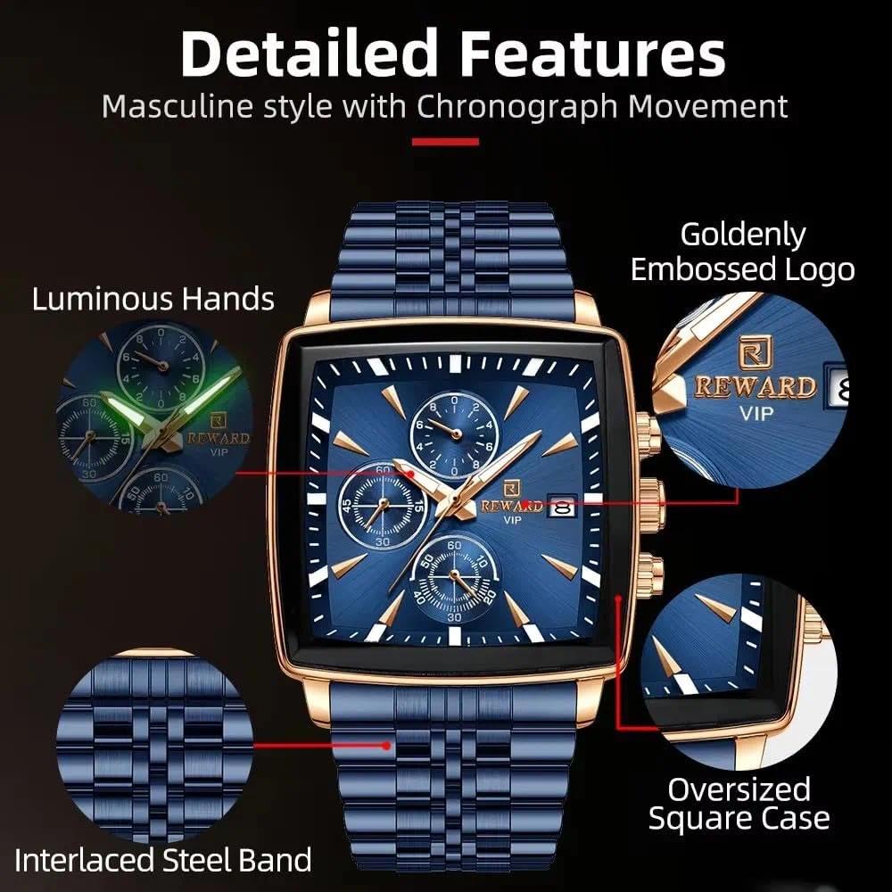 Reloj rectangular de cuarzo para hombre, reloj de pulsera de lujo, reloj de negocios, manecillas luminosas, resistente al agua