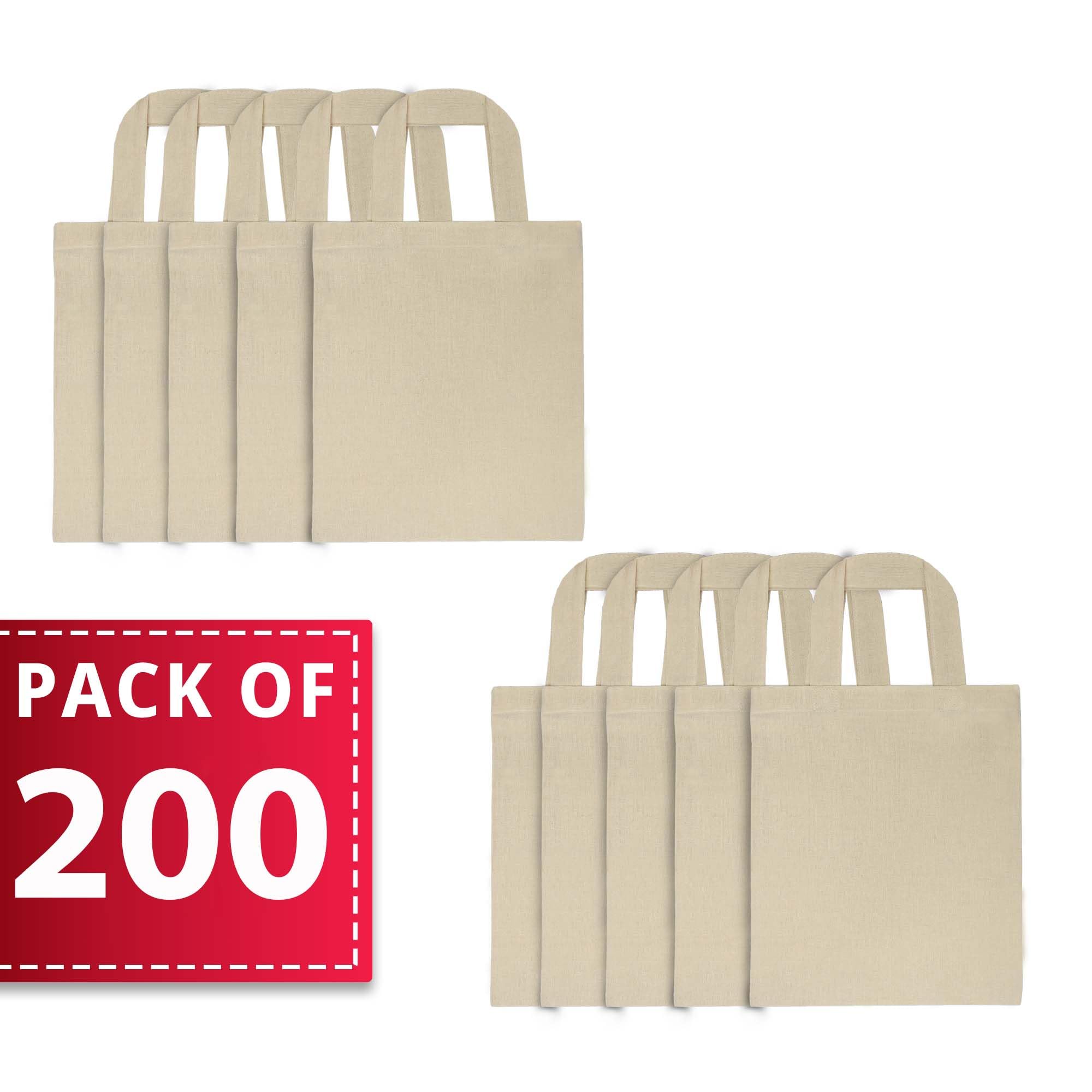Enviroflex 22 x 26 cm Paquete 10 | 25 | 200, Bolsas Tote Pequeñas para Niños, Shopping, 100% algodón, yute, reutilizables, respetuosas con el medio ambiente con asas cortas (Natural pack 200(22x26))