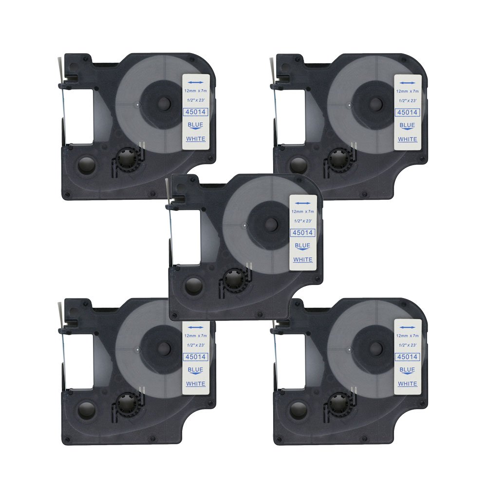 BROVACS 5 Pack Blue on White Label Tape Compatible for DYMO D1 45014 12mm 1/2" OPA2214x5 โ image 1