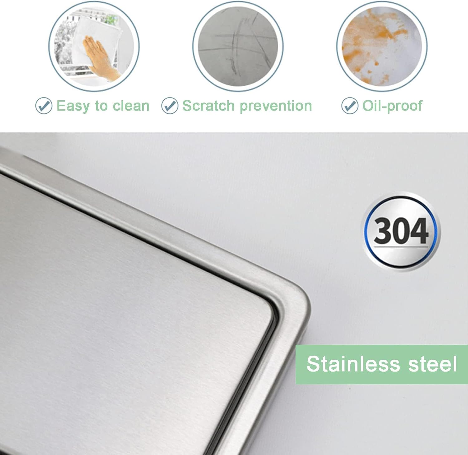 Recessed Countertop Trash Bin Lid, Built-In Waste Chute with Flap Cover, Stainless Steel Swing Trash Can Lid, Retangular Garbage Lid for Kitchen Counter,Metallic-430