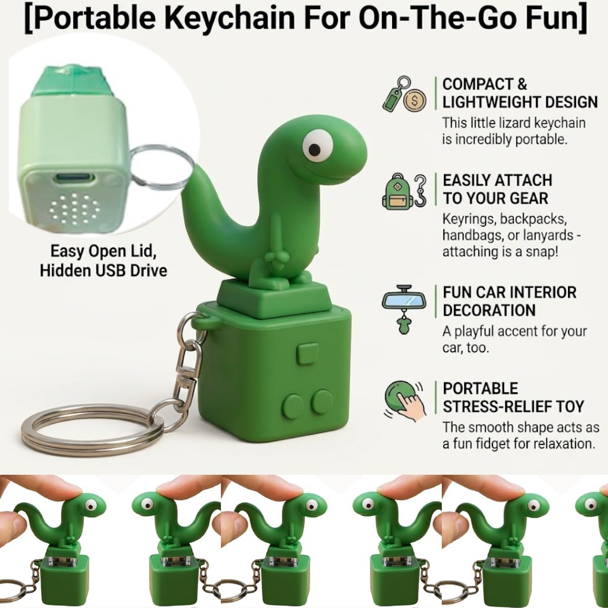 2Pcs Lizard Button Keyboard Fidget Keychain,Portable Fidget Clicker,Specially Designed Those Facing High Work and Study Stress ,Rechargeable Animal Design (with Sound Effects & Colorful Lights)