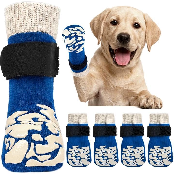 Kuoser Non-Slip Dog Socks for Hardwood Floors, Paw Protector to Prevent Licking, Double-Side Grippers Dog Boot for Hot Pavement/Traction/Recovery/Warmth, Breathable Shoes for Small, Medium, Large Dogs