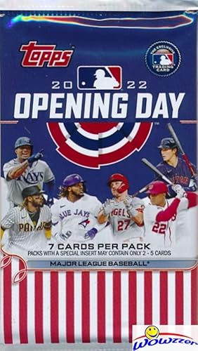 2022 Topps Opening Day Baseball Collection Of Four (4) Factory Sealed Hobby Packs With 28 Cards! Every Pack Includes 1 Insert! Look For Autos Of Mike Trout, Fernando Tatis, Shohei Ohtani & Many More! #TOP1
