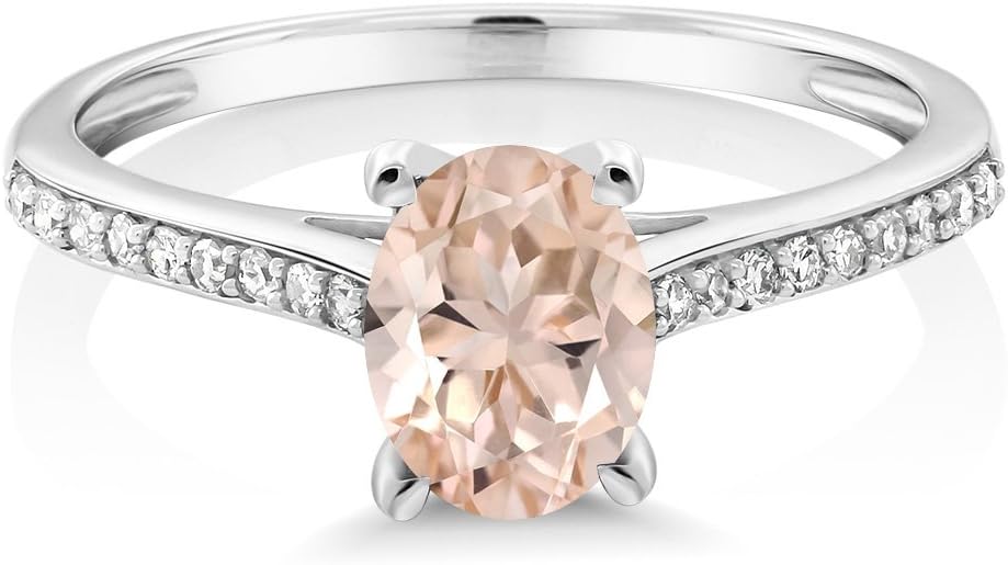 Gem Stone King 10K White Gold Gemstone Birthstone and White Diamond Engagement Ring | Oval 8X6MM | Wedding Anniversary Promise Ring For Women | Available In Size 5, 6, 7, 8, 9 - Image 3