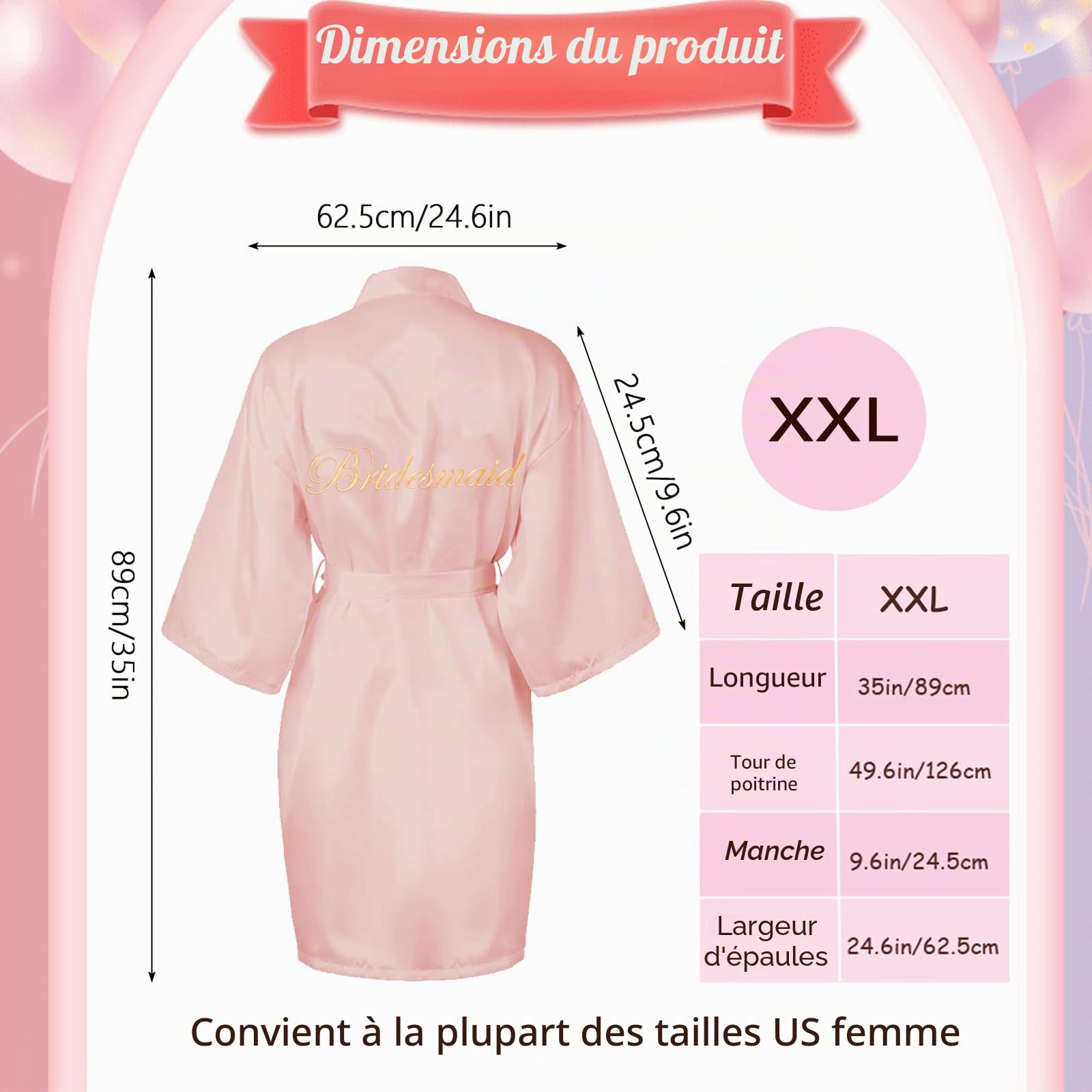10 Pièces Peignoirs en Satin de Mariée Peignoirs de Demoiselle d'Honneur Peignoir de Mariée Peignoirs Kimono pour Fête de Mariage Enterrement de Vie de Jeune Fille, XXL