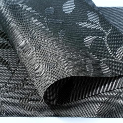 Image of Potency Table Mats Set of 4, Woven Placemate for Dining Table, Heat-Resistant Placemats Stain Resistant Anti-Skid Washable PVC Table Mats, Vinyl Placemats for Dining Kitchen Restaurant Table (C-Black)