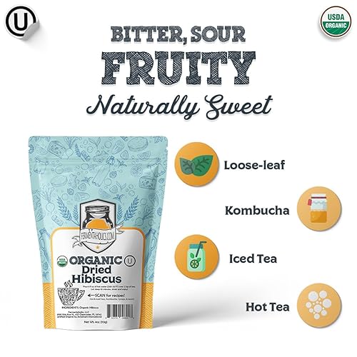 Miniatura 4 de Fermentaholics Flores de hibisco secas, cortadas y tamizadas, 4 onzas, certificado orgánico por USDA, OU Kosher, ideal para aromatizar, kombucha y